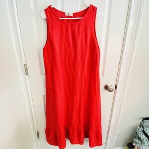 Terzo Millennio Linen Dress Womens Large Red Made in Italy Ruffle Hem lagenlook